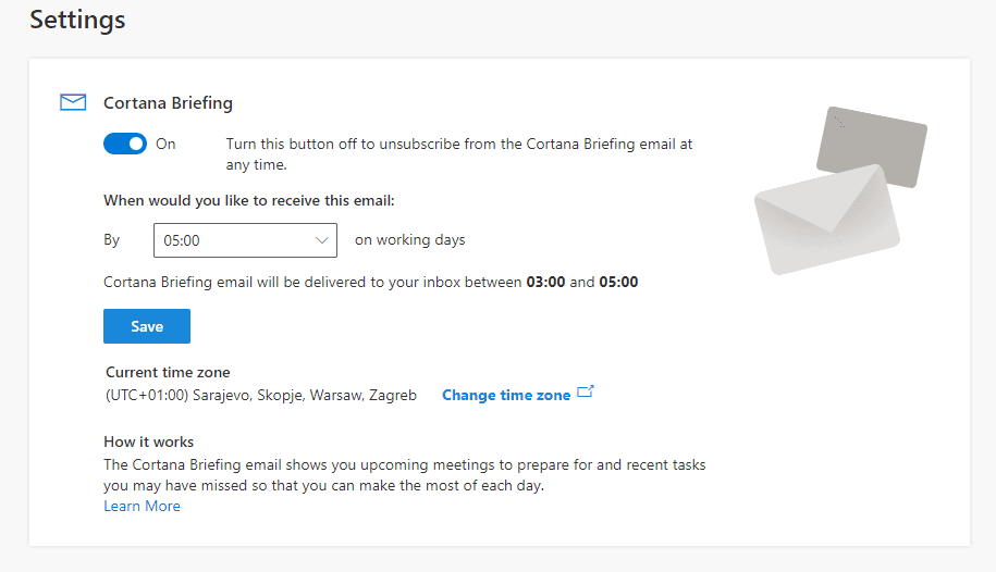 Briefing settings page