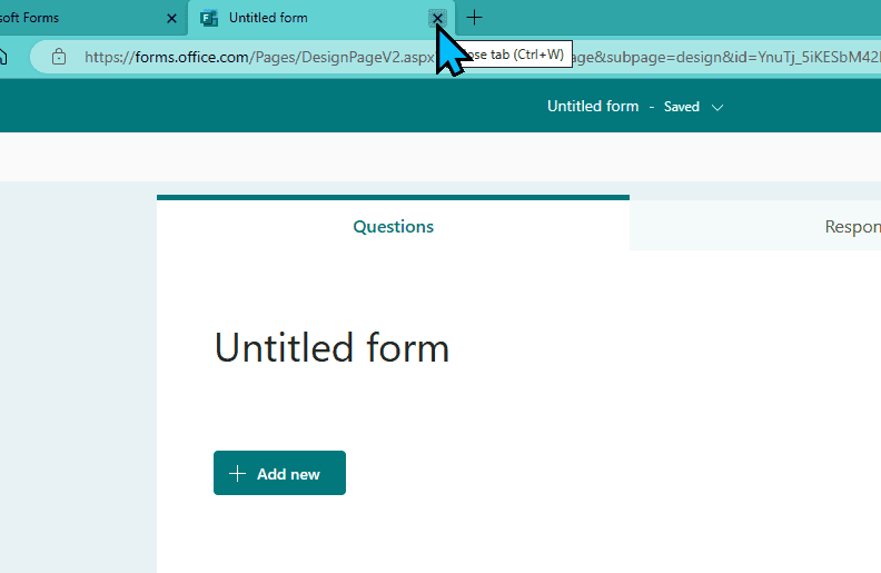 Closing the untitled form tab