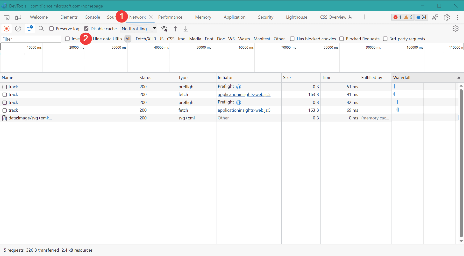 Opening network tab in DevTools