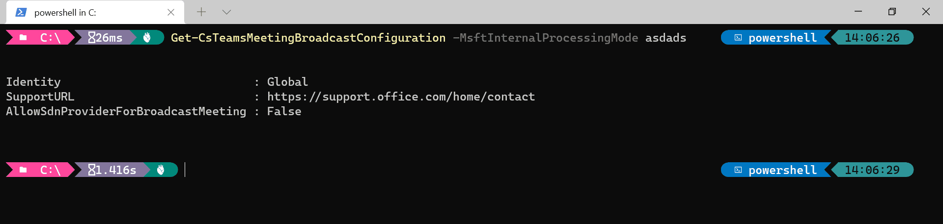 MsftInternalProcessingMode parameter being ignored by PowerShell