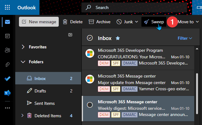 Sweep button in Outlook on the web
