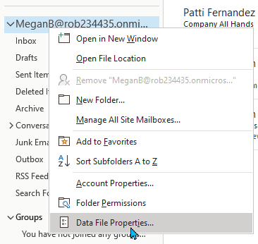 Root folder context menu