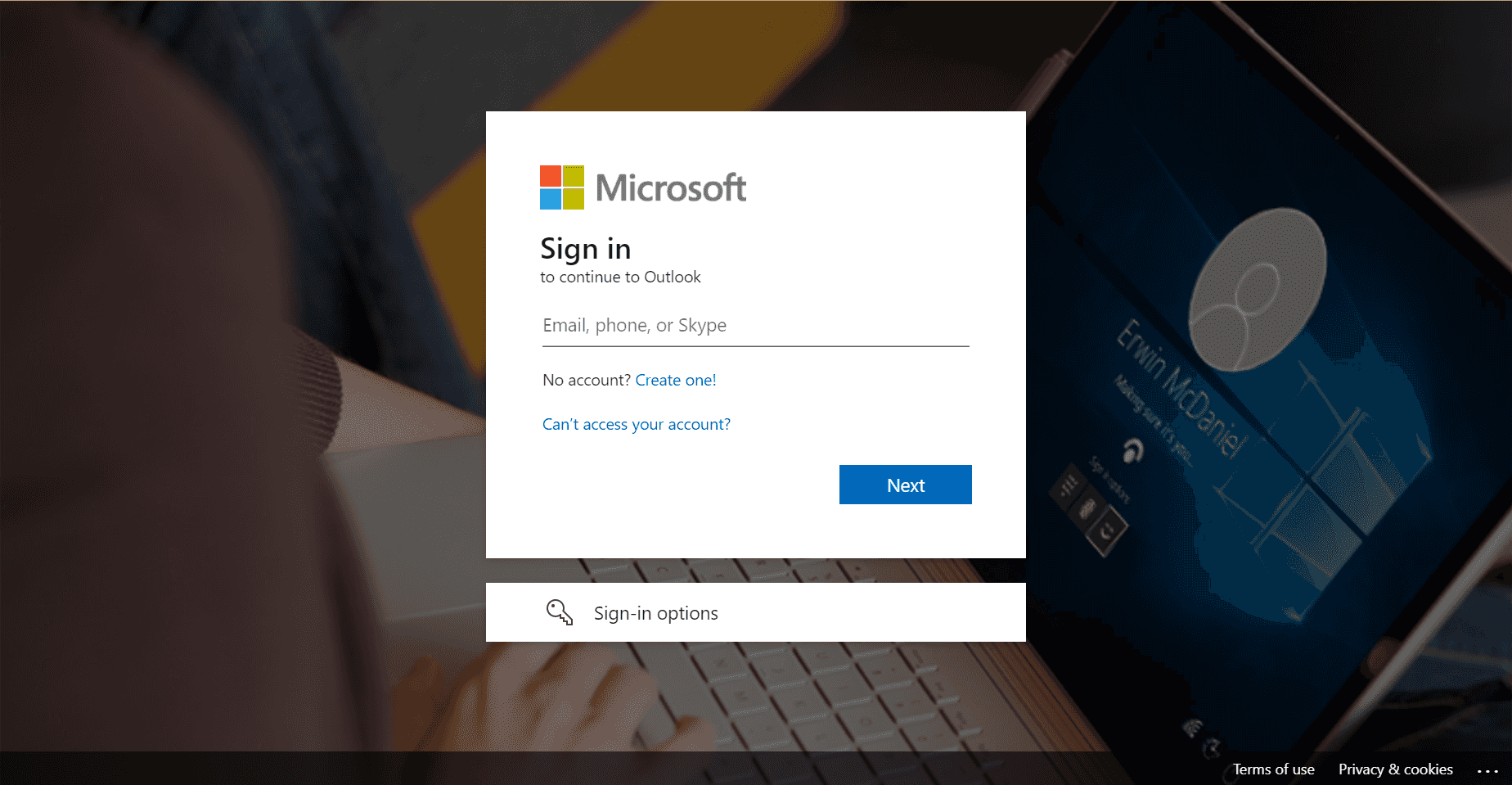 Microsoft.com branded sign-in page