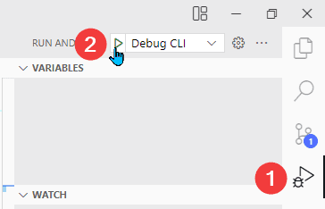 Running the debug mode from the Run and Debug tab