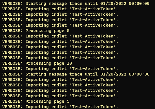 Verbose messages interfering with Get-MessageTrace logging